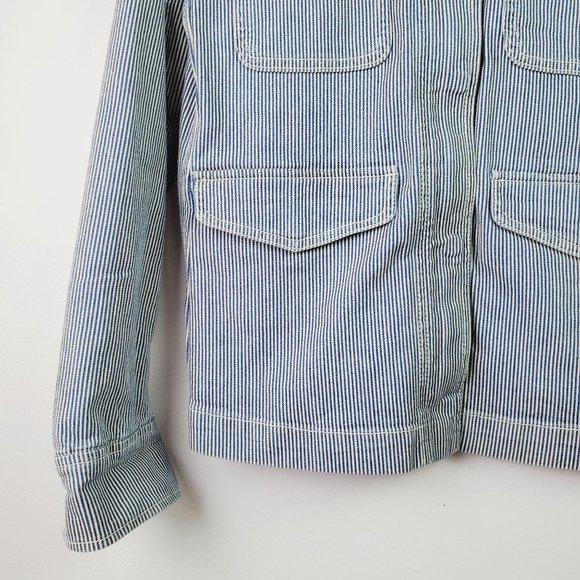 Ann Taylor Loft Denim Pin Stripe Conductor's Jacket Sz Small - Picture 9 of 12